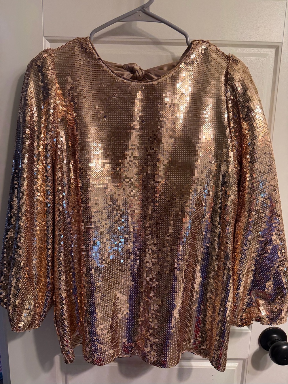 crown & ivy Metallic Gold Sequin 3/4 Sleeve Blouse